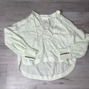Anthropologie Top Linen Peasant Embroidered M Bohemian Cottagecore Euro-summer